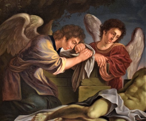 Christ mort pleuré par deux anges, Bologne XVIIe siècle - Romano Ischia
